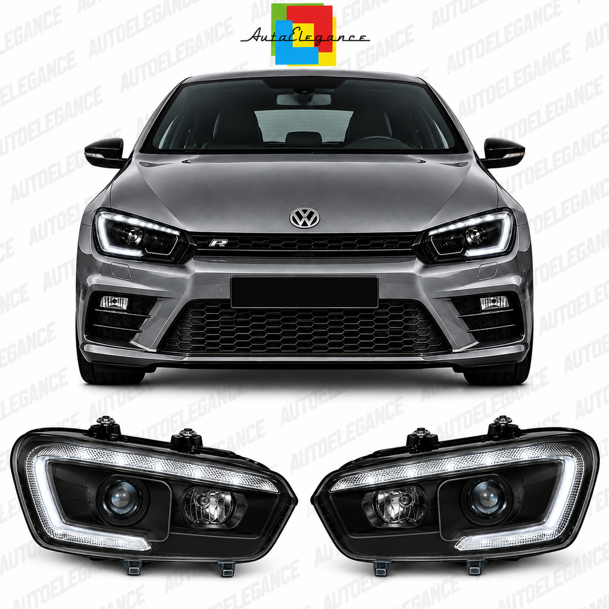ART.10777  FARI ANTERIORI ADATTO PER  VW SCIROCCO 08-04.14 NERO