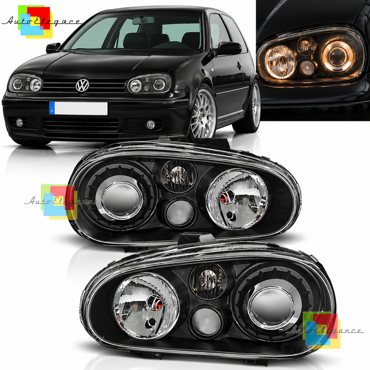 FARI ANTERIORI NERI ADATTI PER VW GOLF IV 97-03