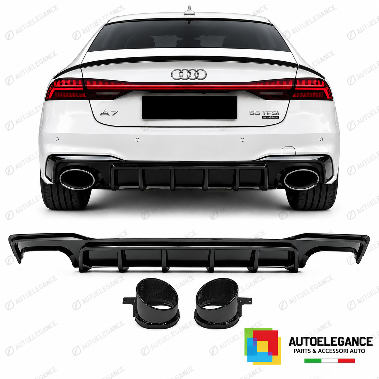 DIFFUSORE AUDI A7 18-23 LOOK RS7 NERO LUCIDO CROMATO