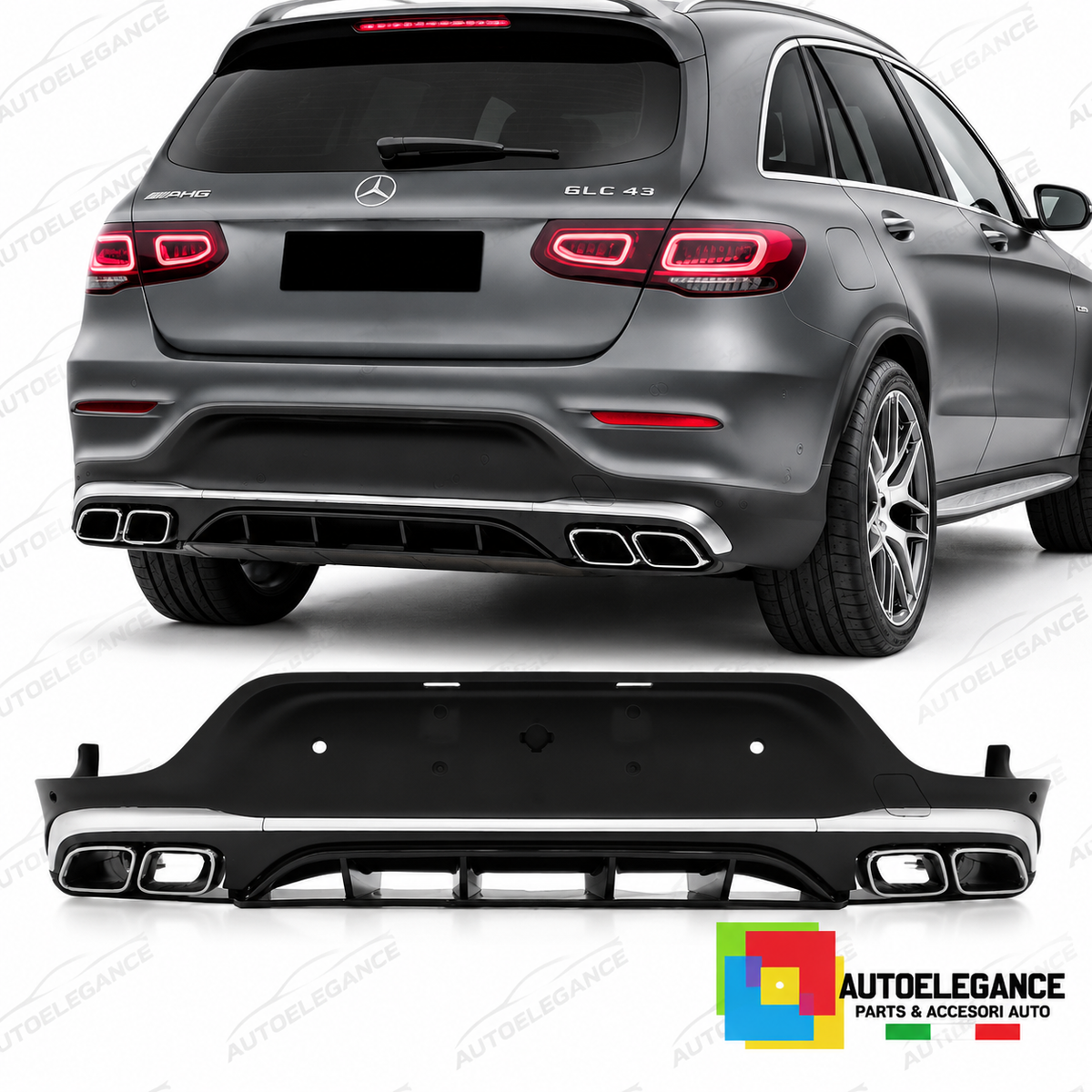 DIFUSORE ADATTO PER MERCEDES GLC C253 COUPE 19-22 LOOK AMG GLC63 + TERMINALI