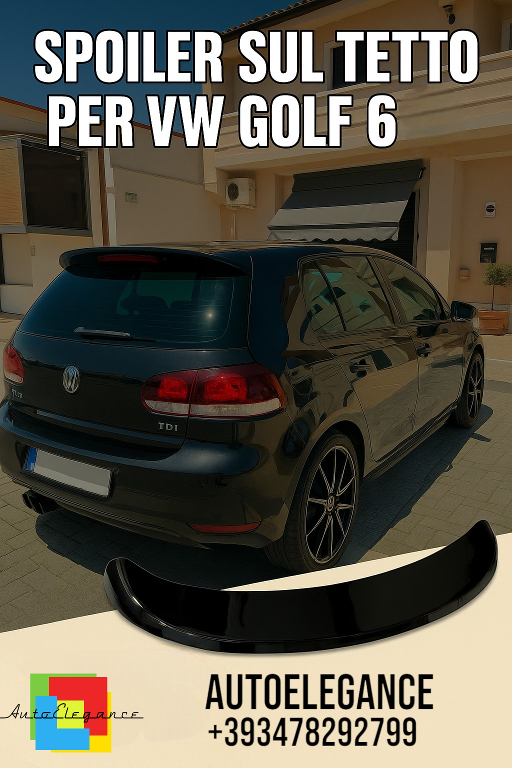 ✨SPOILER SUL TETTO PER VW GOLF 6 VI 2008-2012 POSTERIORE NERO LUCIDO✨