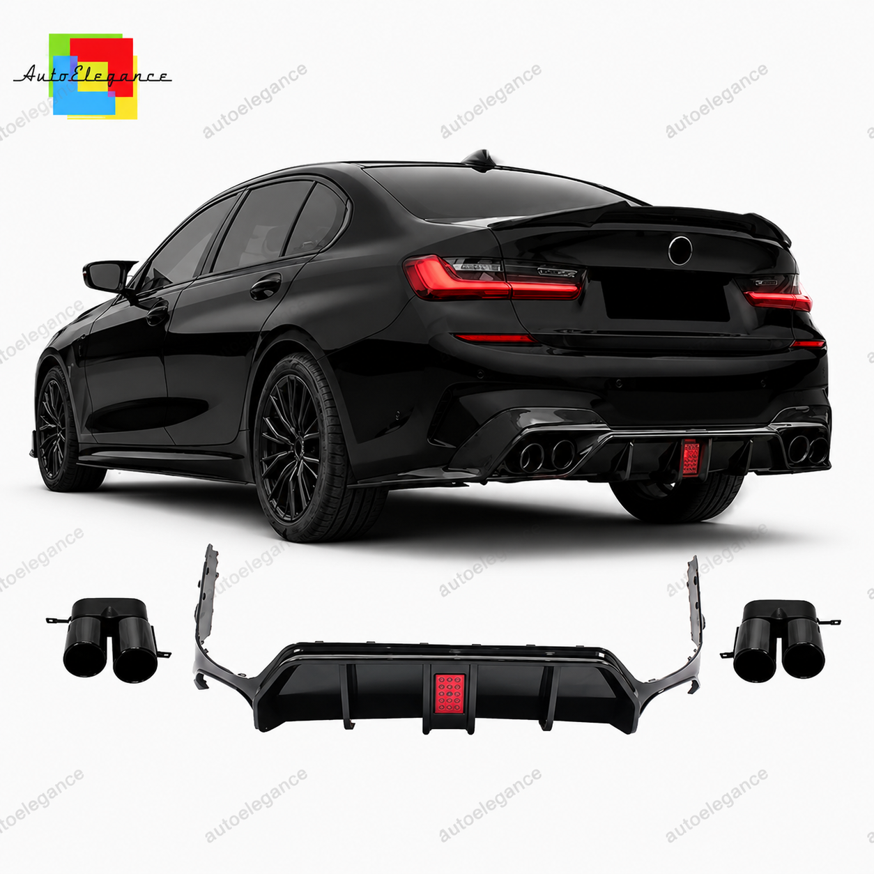 👉Diffusore Posteriore luce Stop Terminali per BMW 3 G20 LCi 23-25 Nero Lucido👈