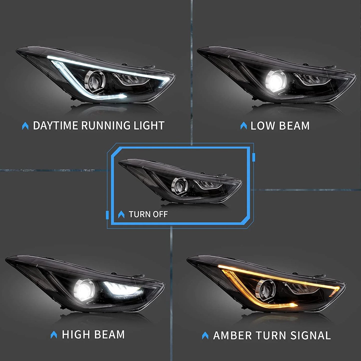 Fari a proiettore LED con lampadine D2S/D2H adatti per Hyundai Elantra 2012-2015【Avante MD】