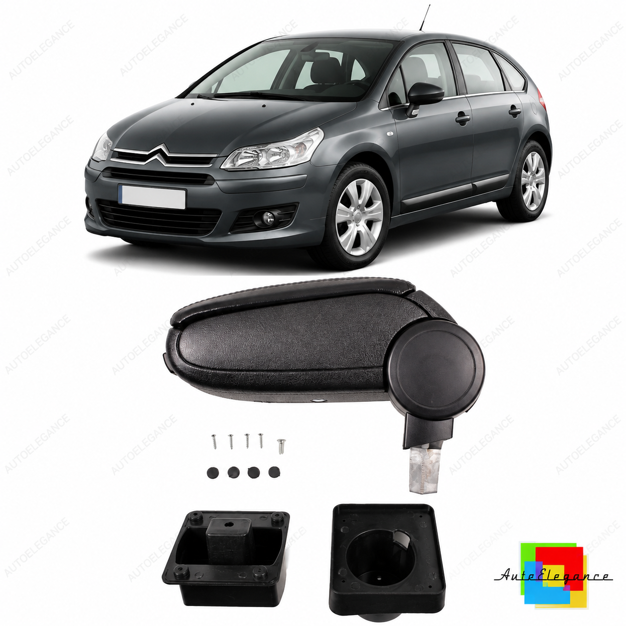 👉Bracciolo in pelle PU nera con vano portaoggetti Citroën C4 I 09-11👈