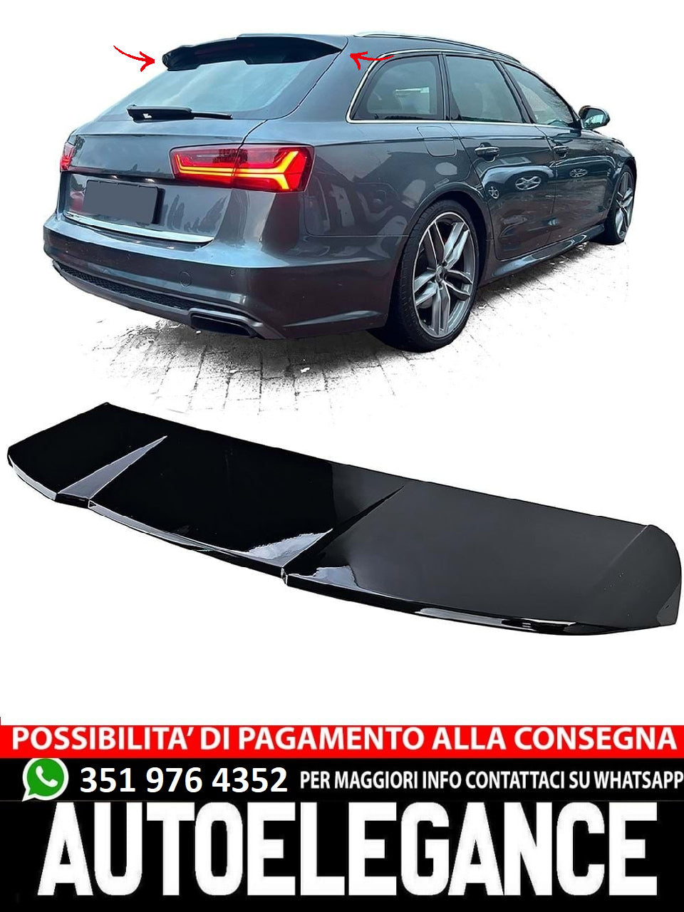 💎1380 SPOILER ADATTO PER AUDI A6 4G C7 AVANT 2011-2018 LOOK RS6 NERO LUCIDO💎