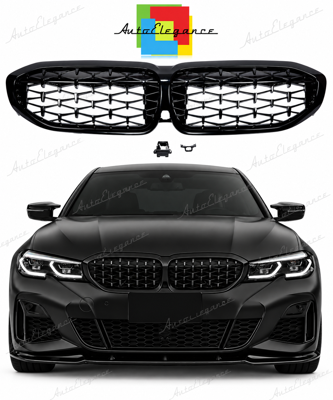 👉Griglia anteriore per BMW Serie 3 (G20, G21) Nero lucido diamantato👈