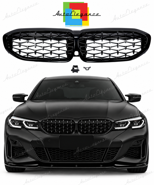 👉Griglia anteriore per BMW Serie 3 (G20, G21) Nero lucido diamantato👈