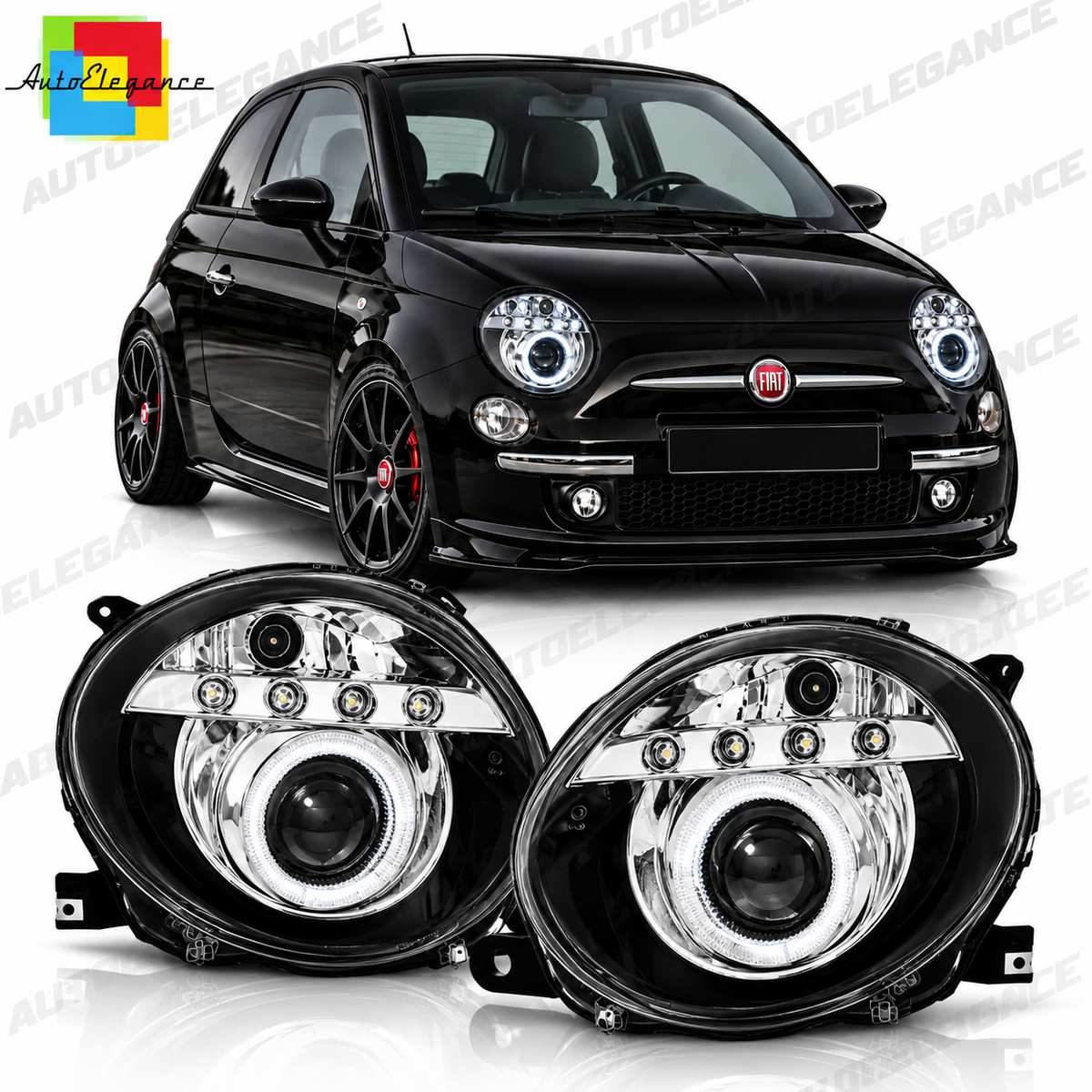 ART.11145 FARI ANTERIORI ADATTO PER FIAT 500 07-15 NERO