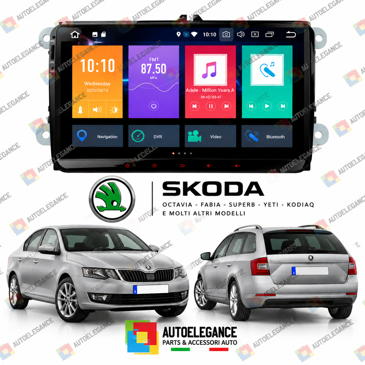 RADIO GPS ANDROID 12 PER SKODA SCHERMO TATTILE