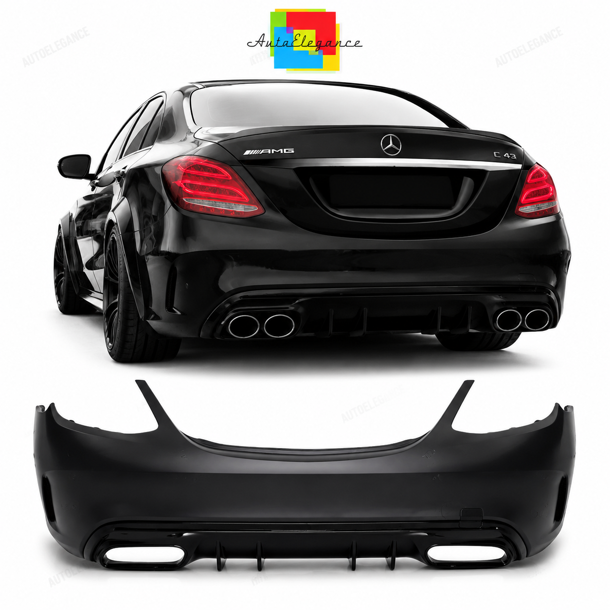 💕PARAURTI POSTERIORE MERCEDES CLASSE C W205 18-21 LOOK AMG C43💕