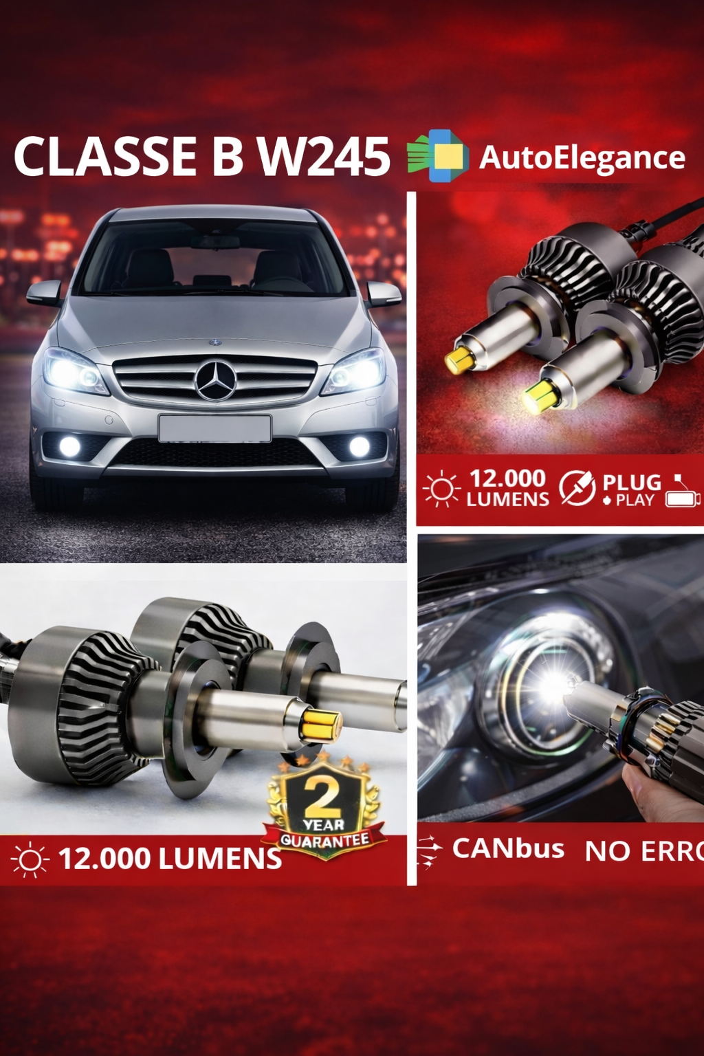KIT LED per CLASSE B W245 ANABBAGLIANTI H7 CANBUS Bianco 6500K 360 gradi