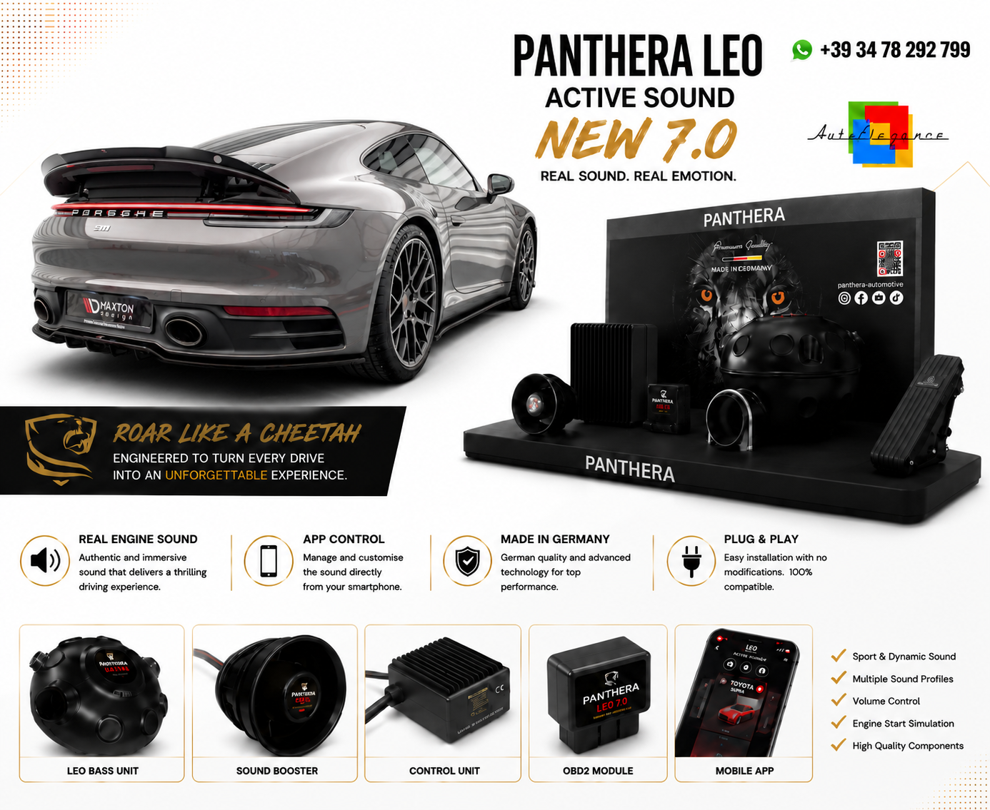 💕ART.2672 PANTHERA Soundsystem Booster 7.0 - Porsche 911 Carrera 4S 992💕