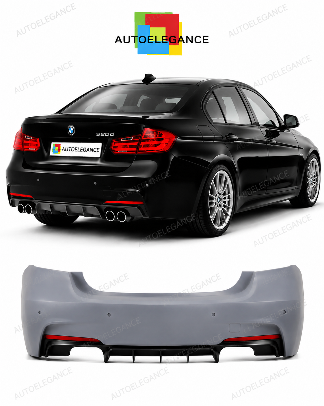 💕PARAURTI POSTERIORE BMW F30 LOOK M PERFORMANCE DOPPIA USCITA LATERALE💕