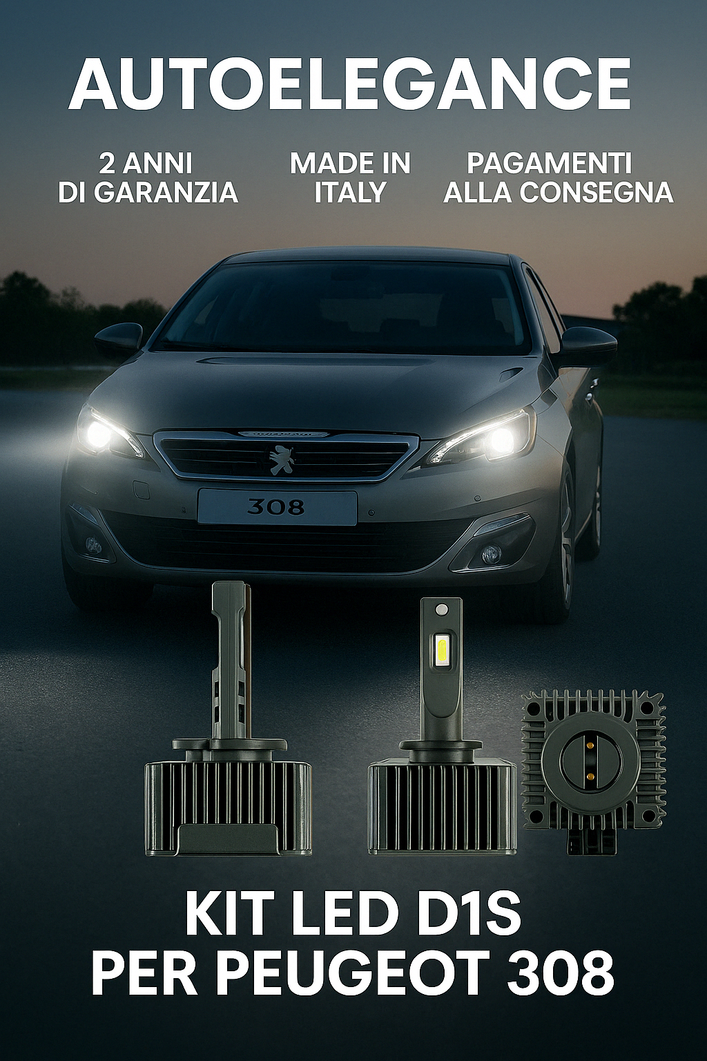 ⭐KIT XENON D1S 6000K ANABBAGLIANTI PER PEUGEOT 308 – LUCE BIANCA POTENTE⭐