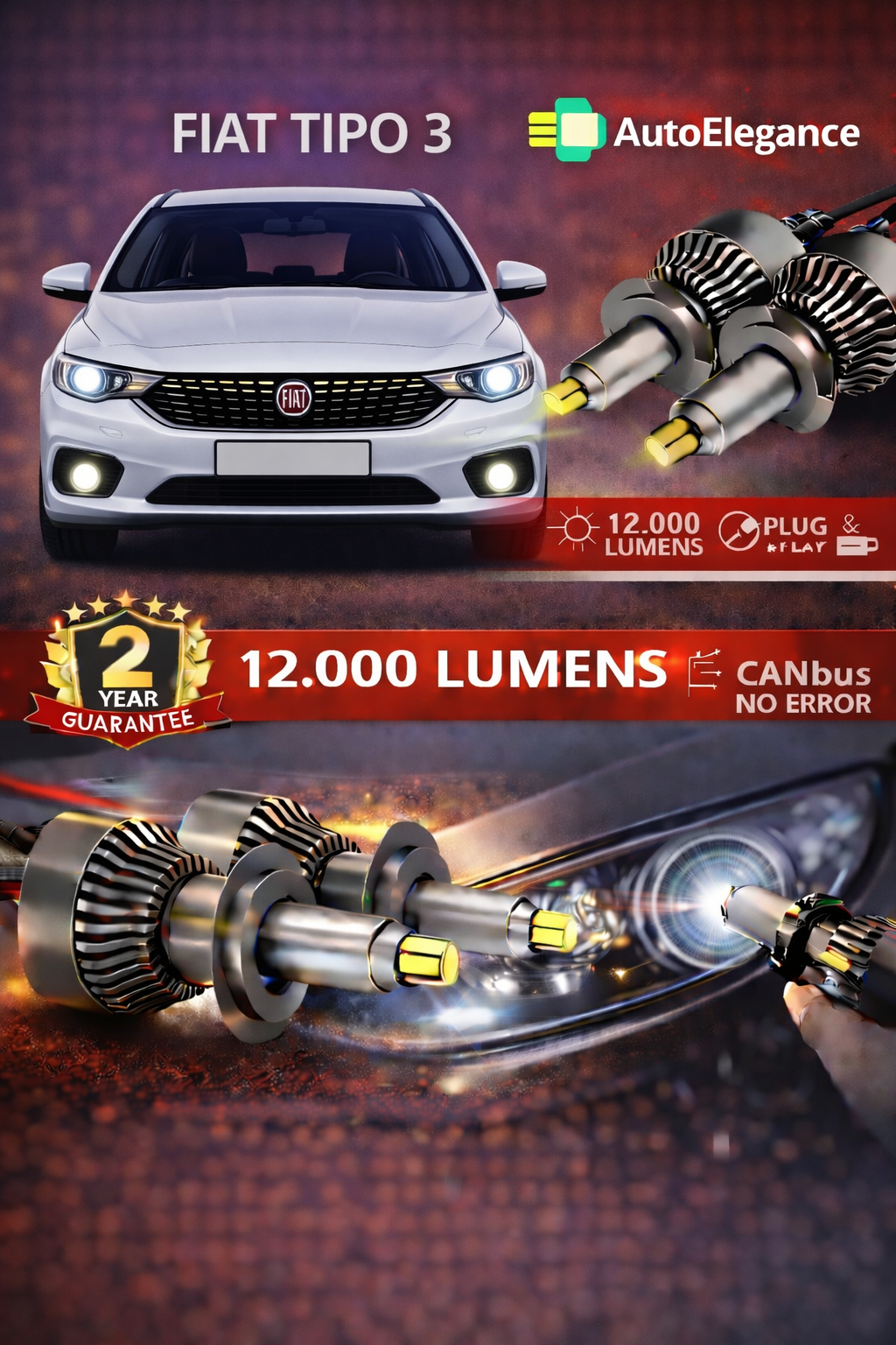 KIT LED  Fiat Tipo 3 ANABAGLIANTI H7 CANBUS Bianco 6500K 360 gradi