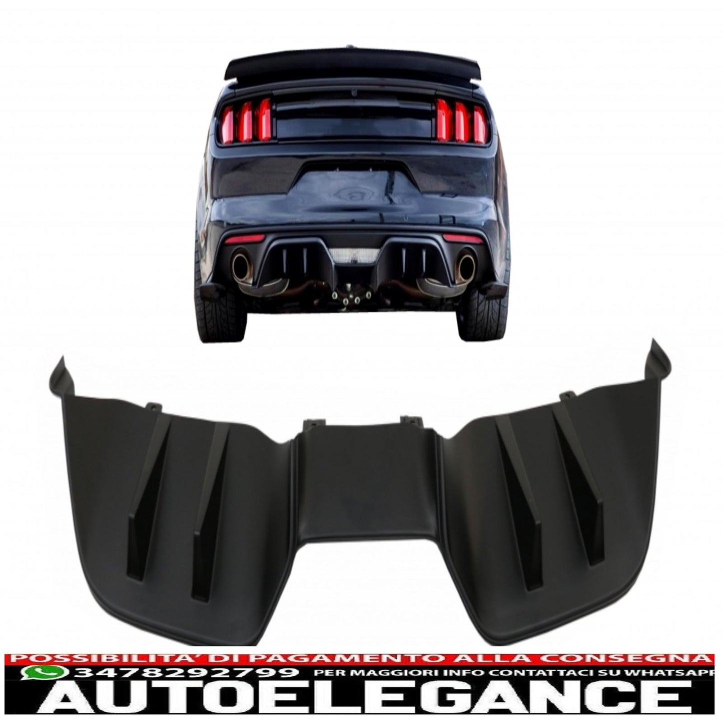 diffusore paraurti posteriore adatto per ford mustang mk6 vi sesta generazione (2015-2017) rtr design nero opaco