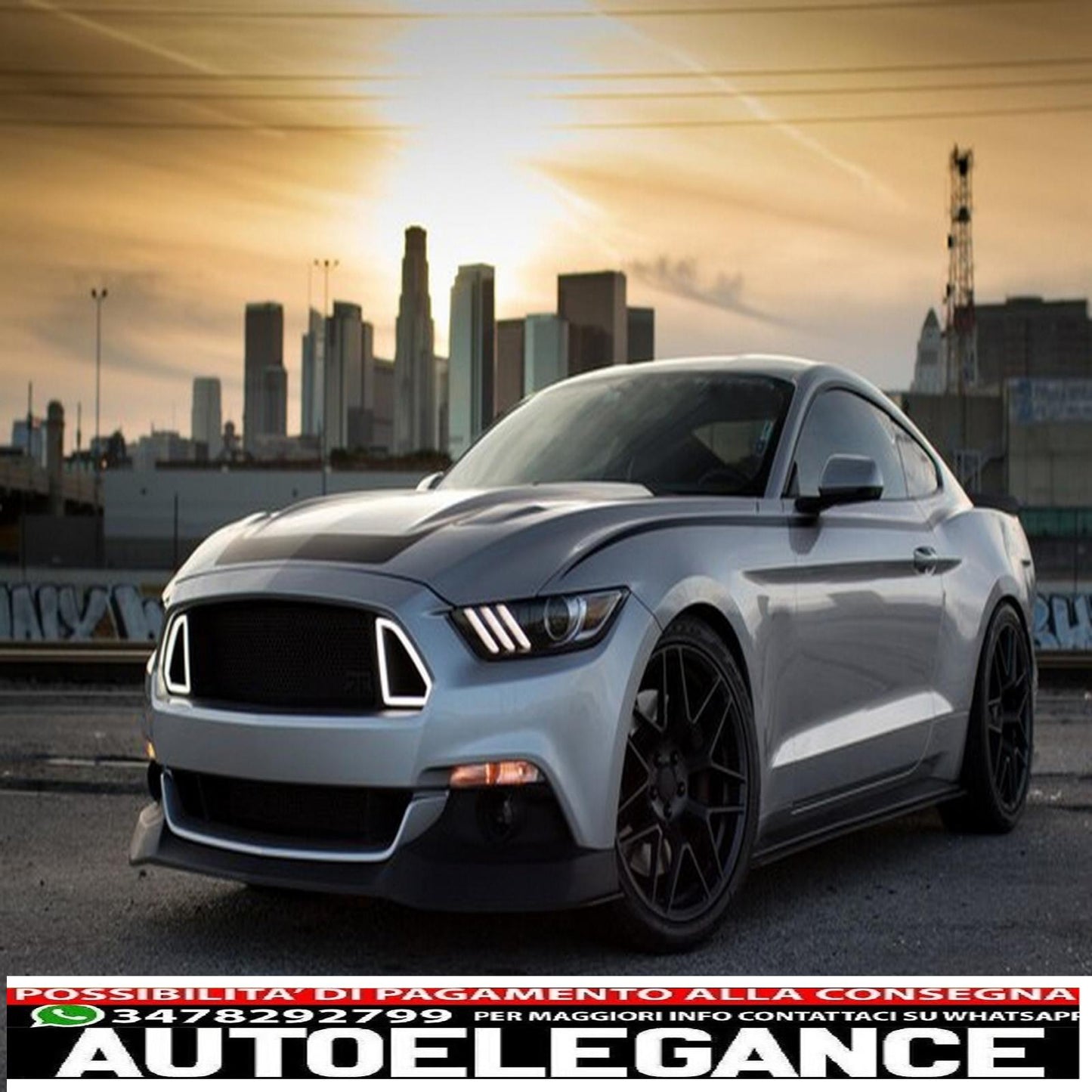 griglia anteriore con luci diurne a led adatta per ford mustang mk6 vi sesta generazione (2015-2017) design rtr