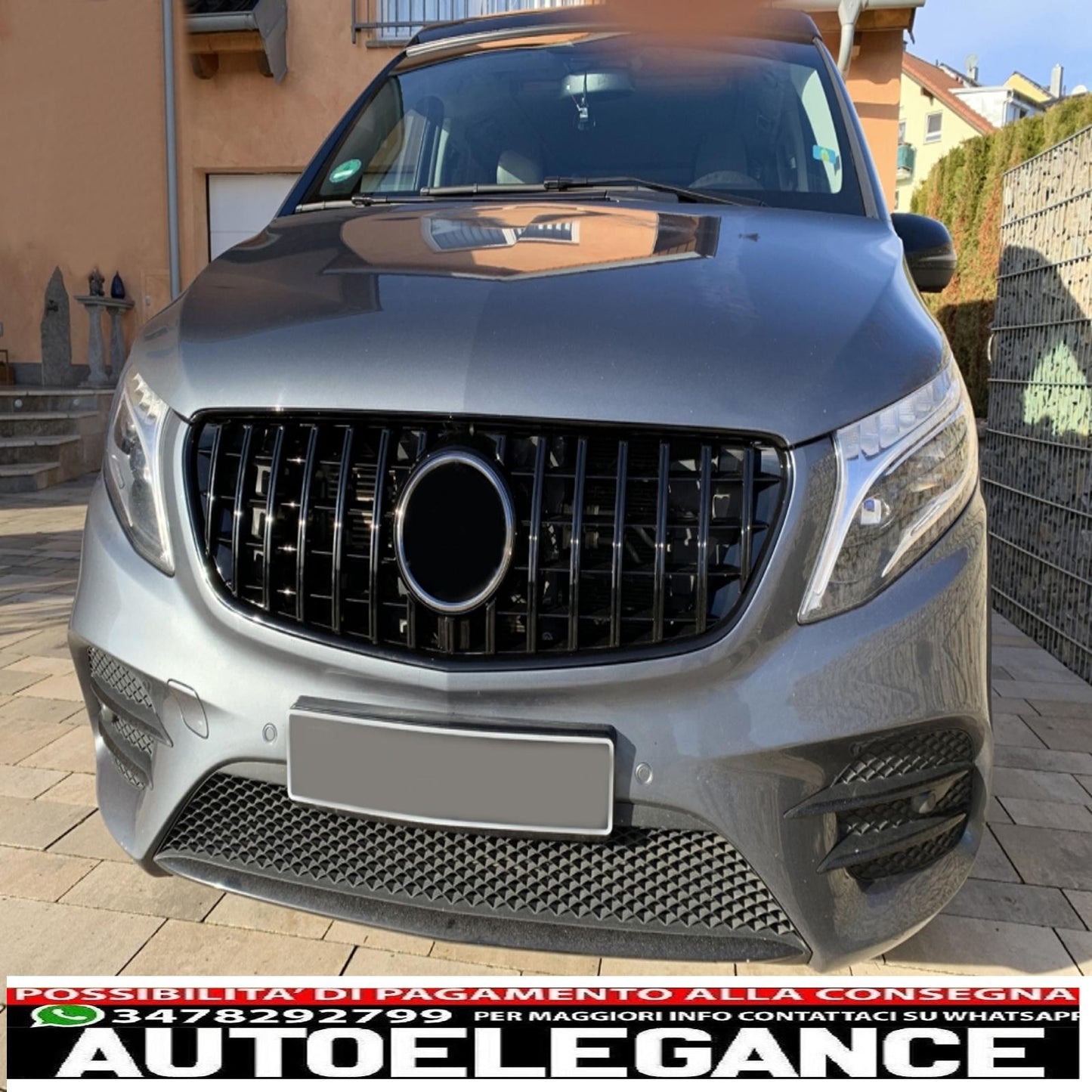 central grille suitable for mercedes v class w447 facelift (2020 onwards) gt r design panamericana black 