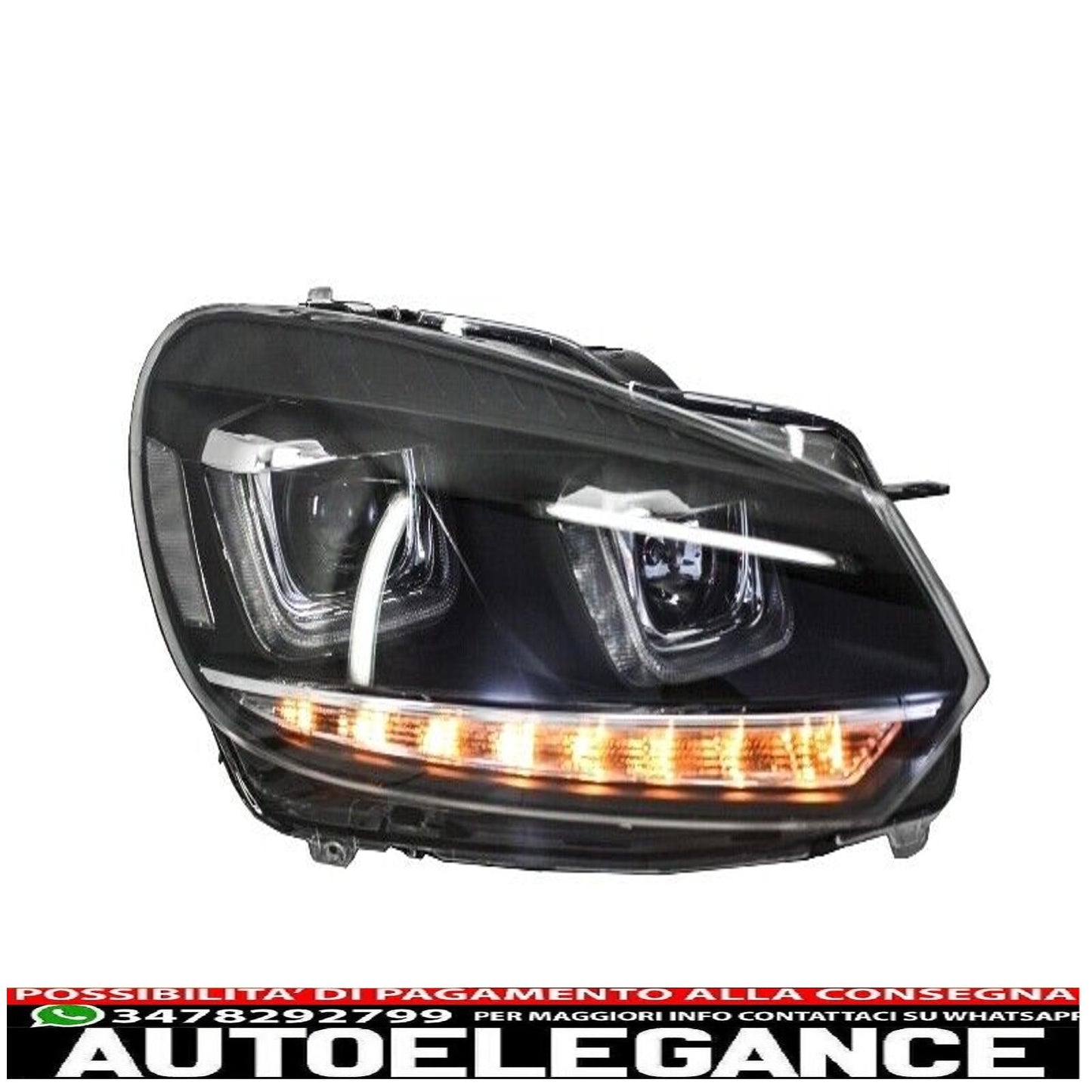 Headlights VW Golf 6 VI 08-13 LED 3D DRL U-Golf 7 Look Light Flowing 