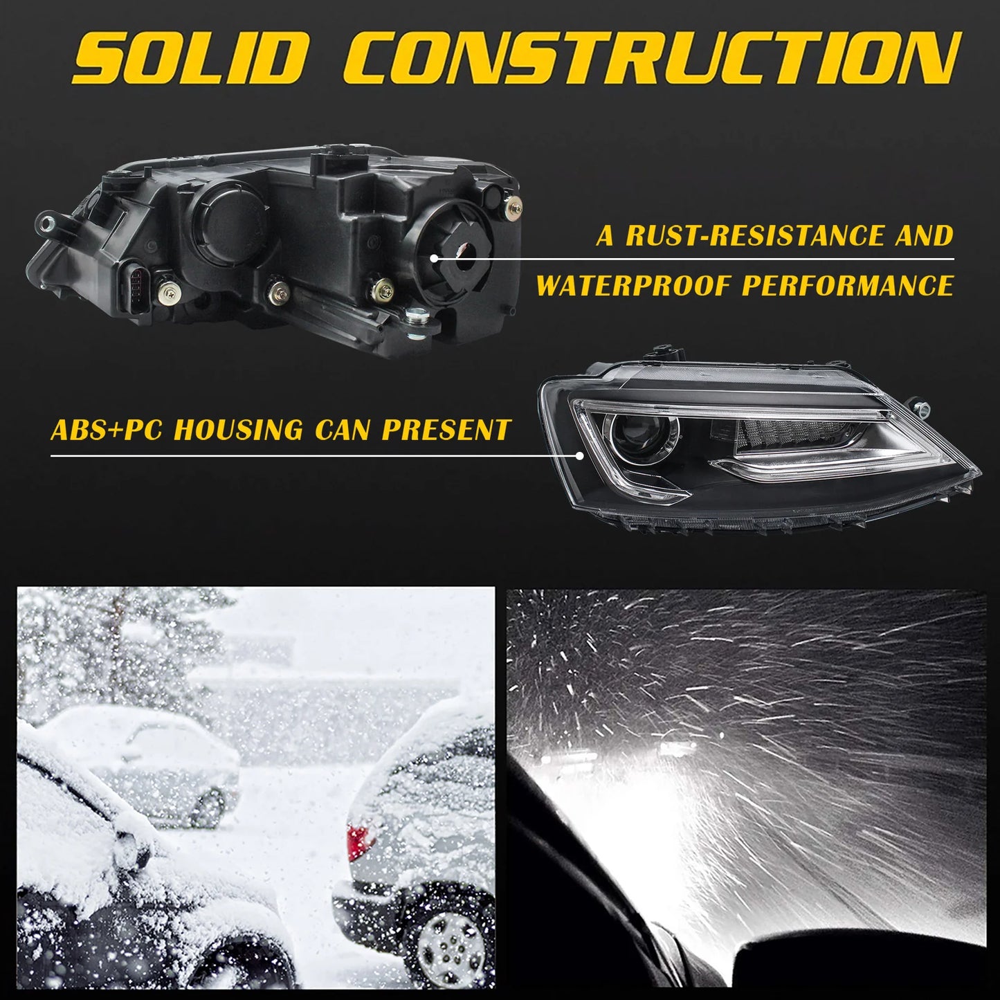 Double Beam Headlights for Volkswagen Jetta / Sagitar (NOT GLI) 2012-2018 (Bulbs Not Included) 