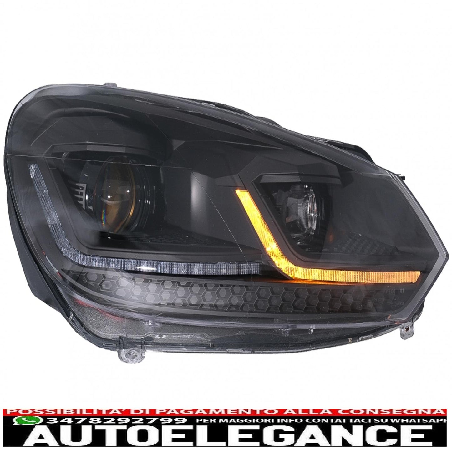 led headlights suitable for vw golf 6 (2008-2013) with g7.5 facelift black look smooth dynamic sequential cornering lights left hand drive