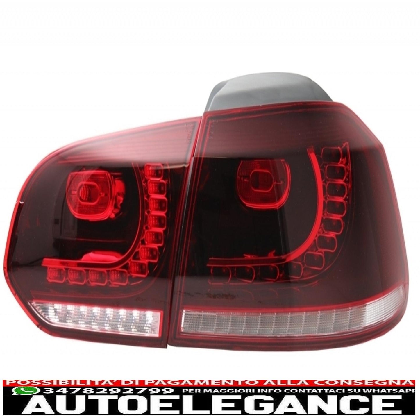 Rear bumper with full led taillights suitable for vw golf vi (2008-2013) r20 design cherry red (left and right) 