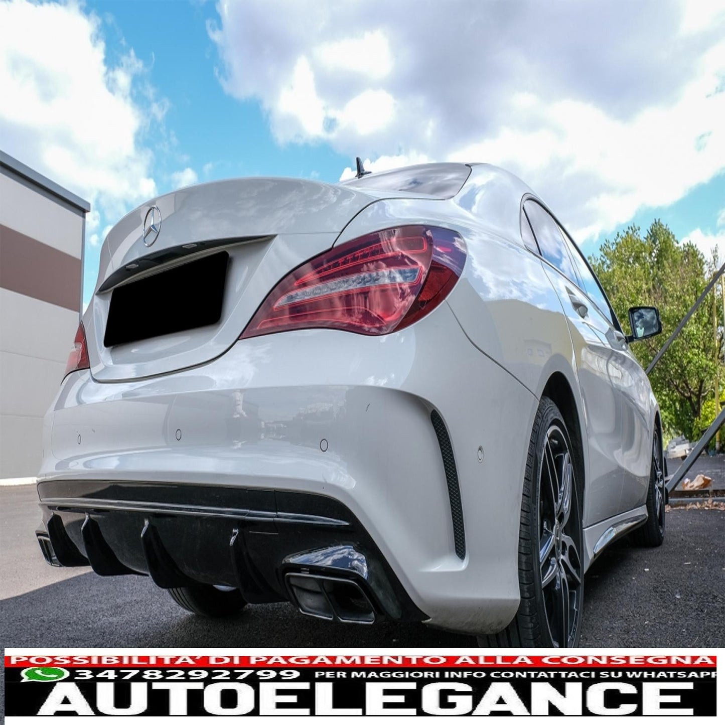 Diffusore aria paraurti posteriore adatto per Mercedes Cla W117 X117 Shooting Brake (2013-2018) Facelift Cla45 Look
