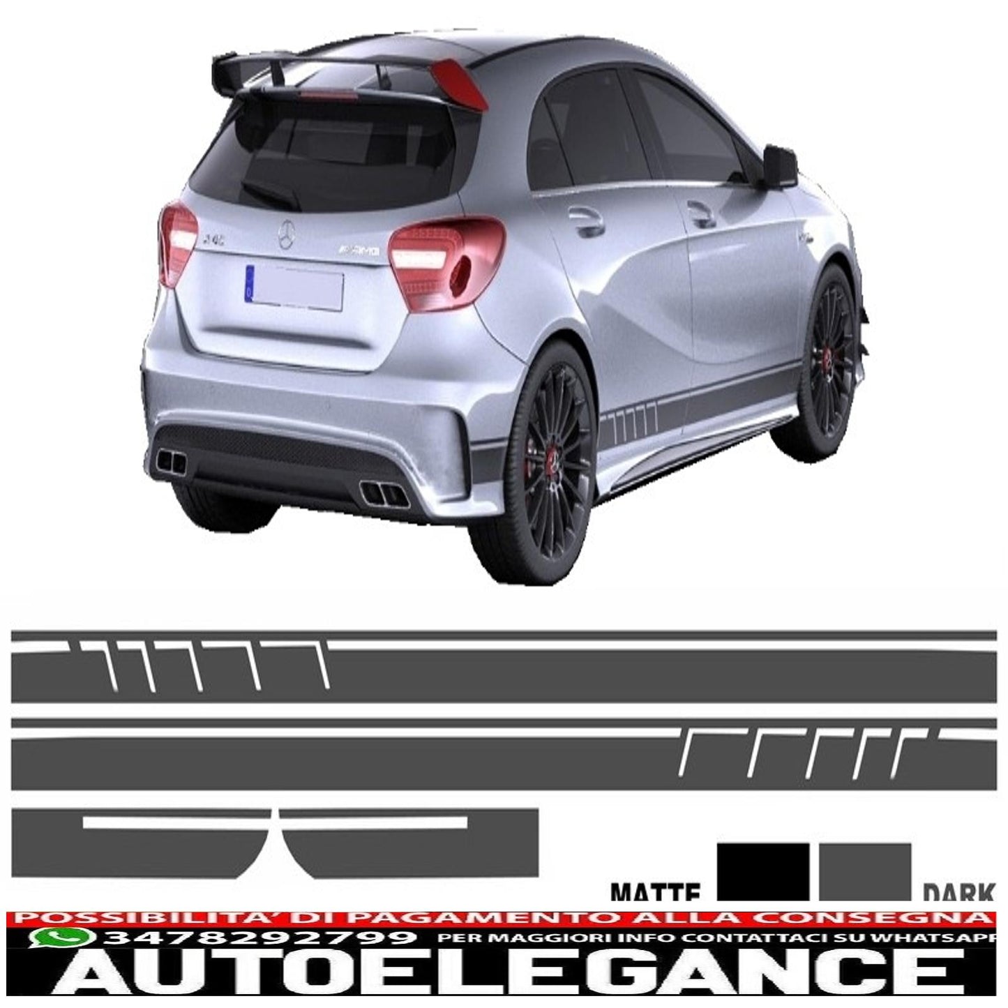 decalcomanie laterali adesivo in vinile grigio scuro adatto per mercedes cla w117 c117 x117 (2013-2016) a class w176 (2012-up) 45 design edition 1