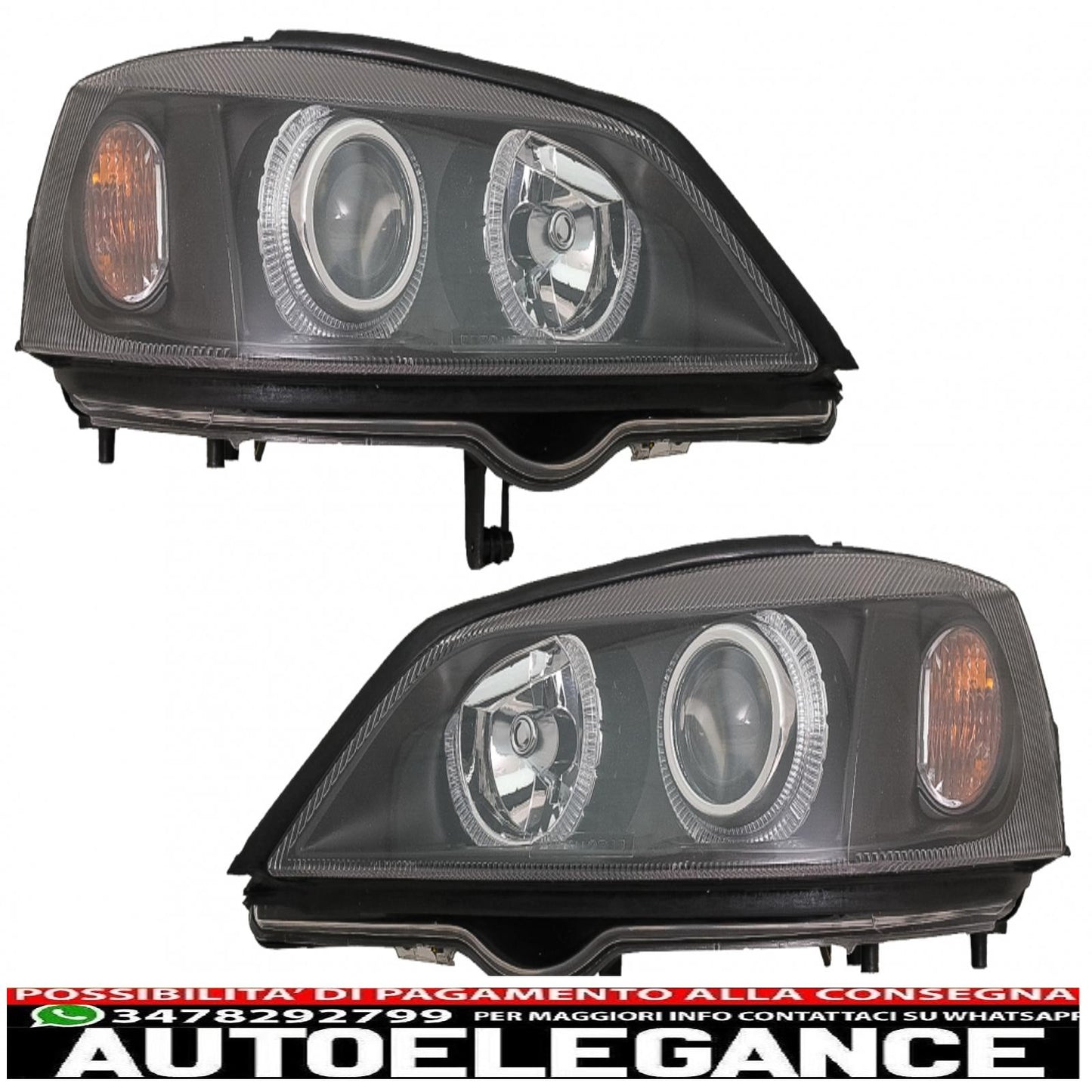 black angel eye headlights with front grille without badge for opel vauxhall astra g (1998-2004) left or right hand drive 