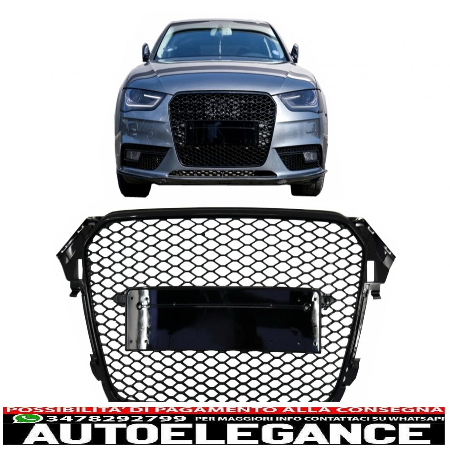 griglia anteriore senza badge adatta per audi a4 b8 facelift (2012-2015) rs design a nido d'ape nero con coperture in pdc