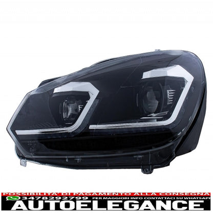 Paraurti anteriore adatto per vw golf 6 vi (2008-2013) con fari a led luci di svolta sequenziali dinamiche e dinamiche r20 look