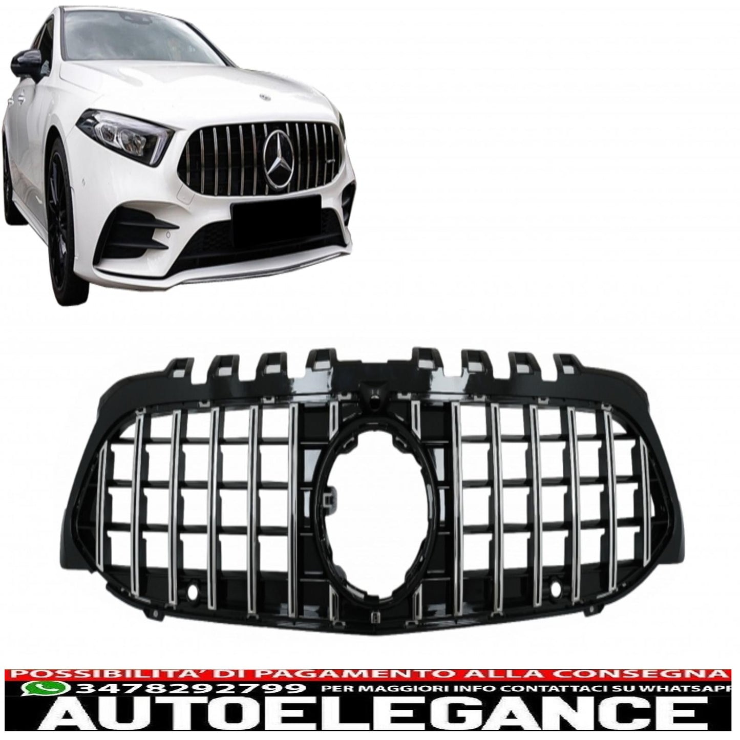 central grille suitable for mercedes a-class w177 hatchback v177 sedan (04.2018-up) gt-r design panamericana black / chrome