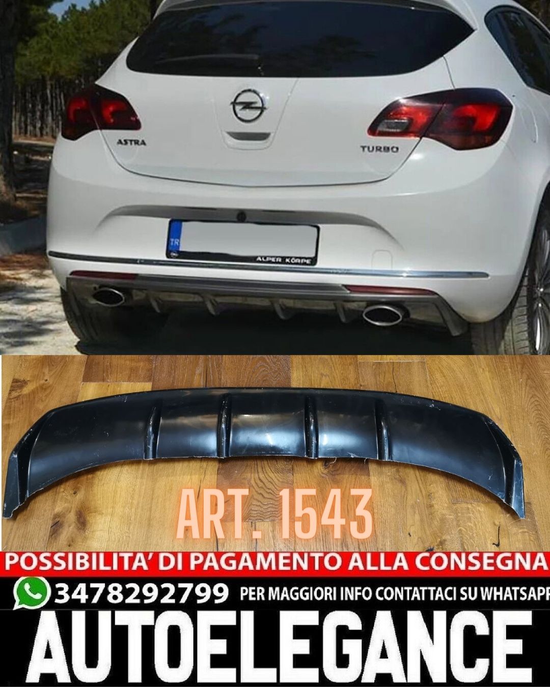 DIFFUSORE ADATTO PER OPEL ASTRA J 2012-2015 LOOK NERO LUCIDO DESIGN SPORTIVO