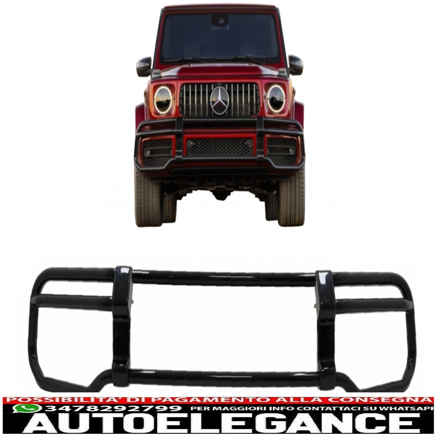 Bullbar protection suitable for mercedes g-class facelift w463 w464 g63 (2018-up) stainless steel piano black