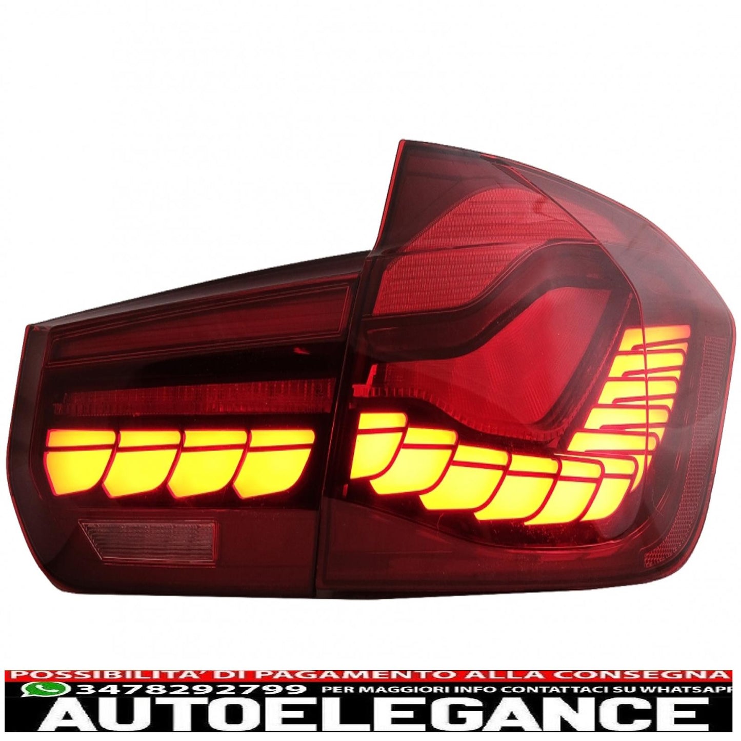 conversione dei fanali posteriori oled al design m4 adatti per bmw serie 3 f30 pre lci e lci (2011-2019) f35 f80 rosso trasparente con luce di svolta sequenziale dinamica AUTOELEGANCERICAMBI