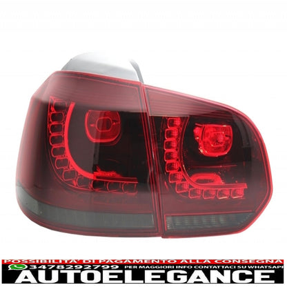 rear bumper with exhaust system and full led taillights suitable for vw golf 6 vi (2008-2013) r20 design red cherry with sequential dynamic cornering lights (left and right)