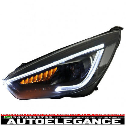 led drl headlights suitable for ford focus iii mk3 (2015-2017) bi-xenon design dynamic and fluid direction indicators demon look