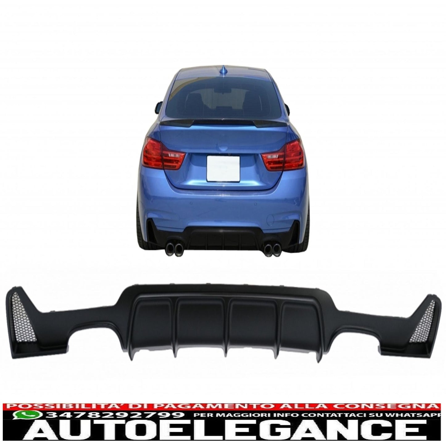 diffusore paraurti posteriore adatto per bmw serie 4 f32 f33 f36 (2013-2019) coupe cabrio m design doppia doppia uscita