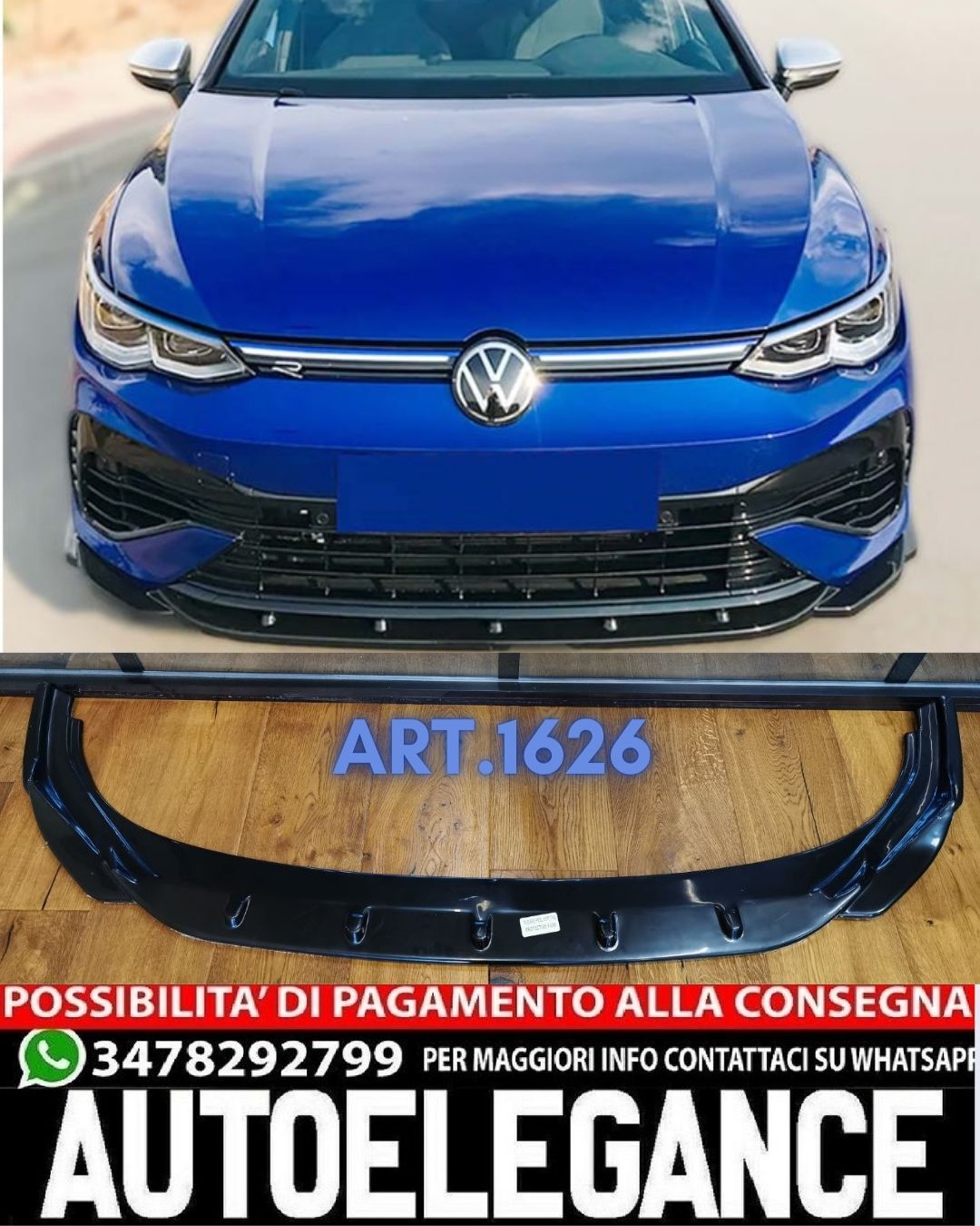 SPLITTER ADATTO PER VW GOLF 8 R LOOK NERO LUCIDO V1 DESIGN SPORTIVO