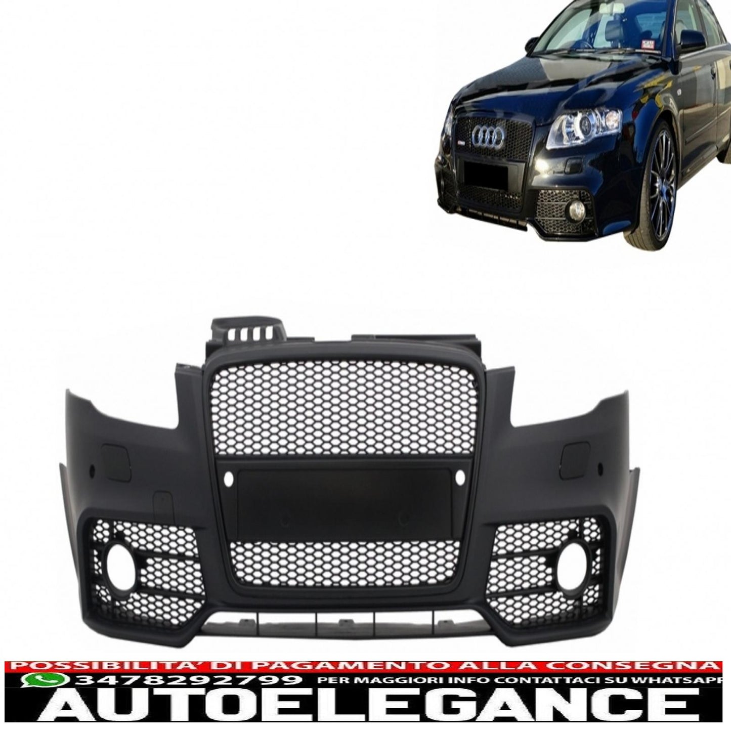 paraurti anteriore con griglia anteriore adatto per audi a4 b7 (2004-2008) rs4 design nero