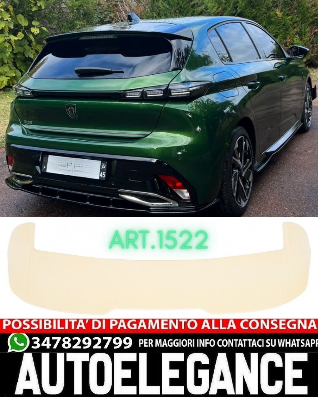 SPOILER TETTO ADATTO PER PEUGEOT 308 2021+ LOOK NERO LUCIDO DESIGN SPORTIVO