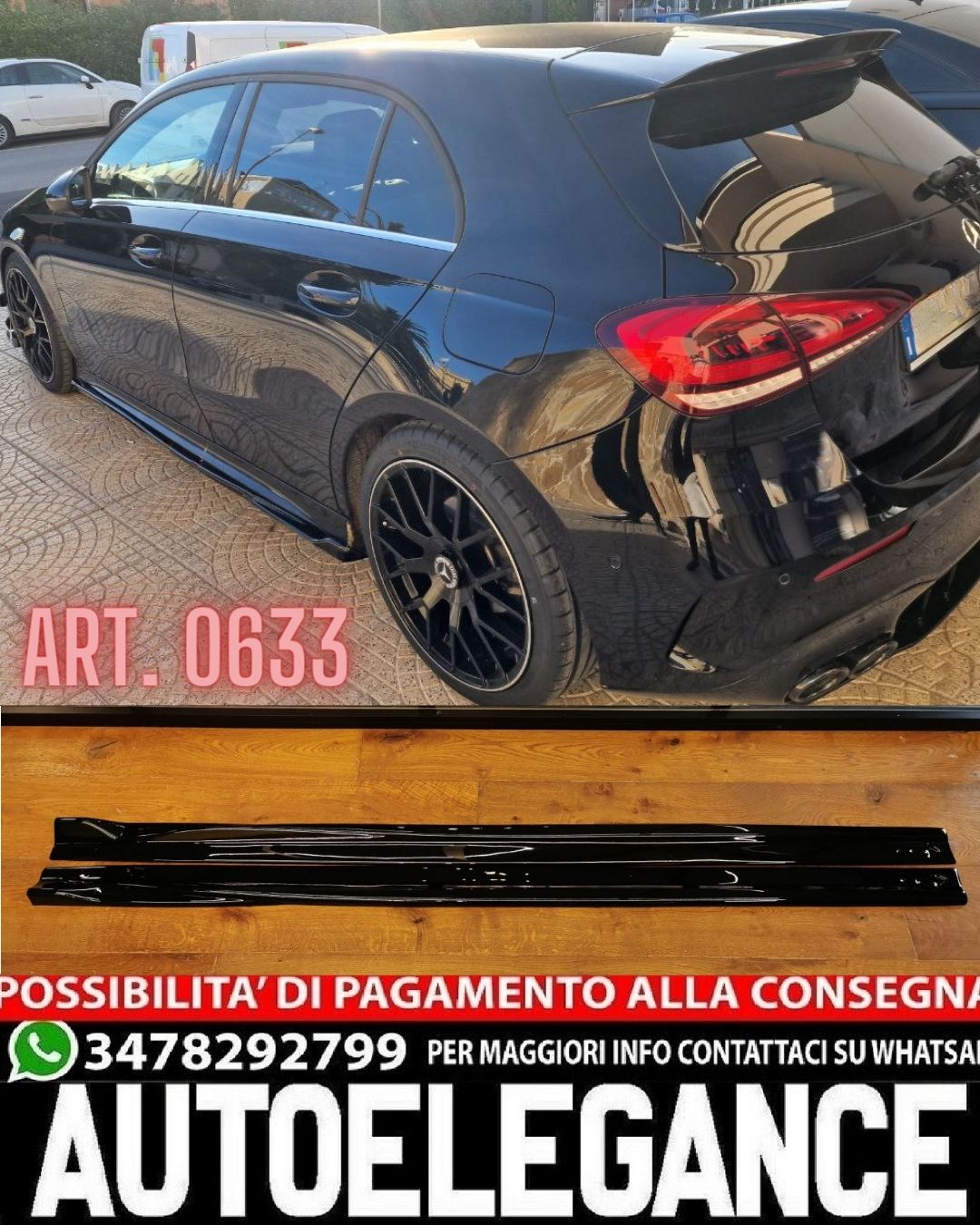 SOTTO MINIGONNE ADATTE PER MERCEDES CLASSE A W177 V177 LOOK NERO LUCIDO