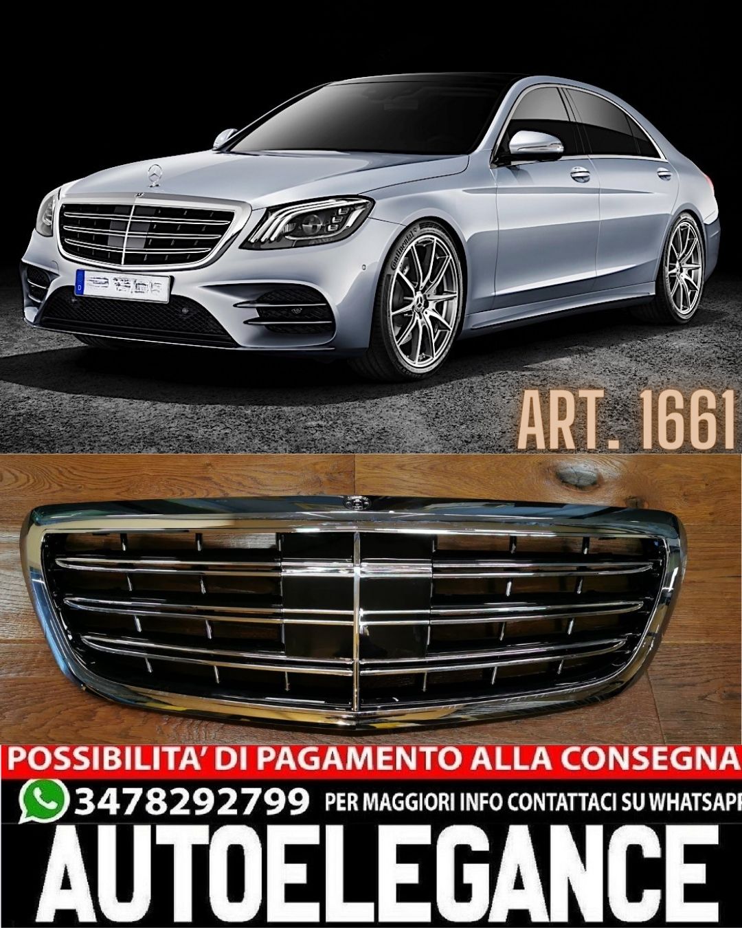 GRIGLIA ADATTA PER MERCEDES-BENZ CLASSE S W222 2014-2019 LOOK AMG CROMATA/NERA