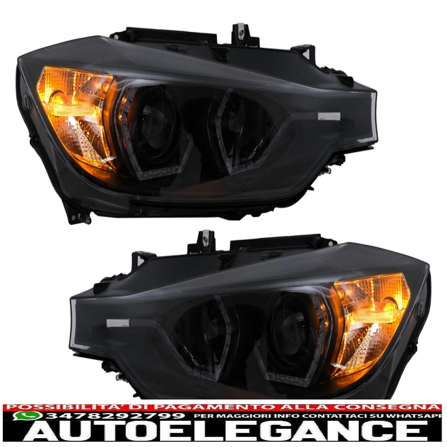 LED DRL Angel Eye headlights suitable for BMW 3 Series F30 F31 LCI Sedan Touring (2015-2019) black