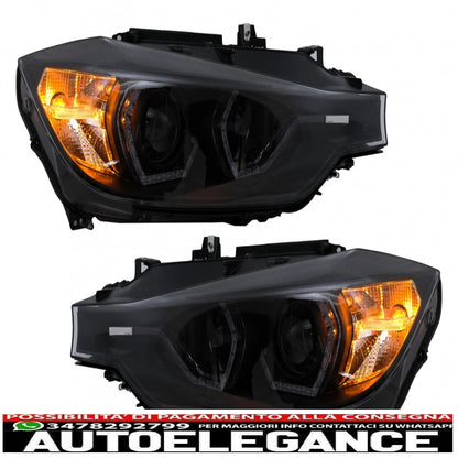 LED DRL Angel Eye headlights suitable for BMW 3 Series F30 F31 LCI Sedan Touring (2015-2019) black