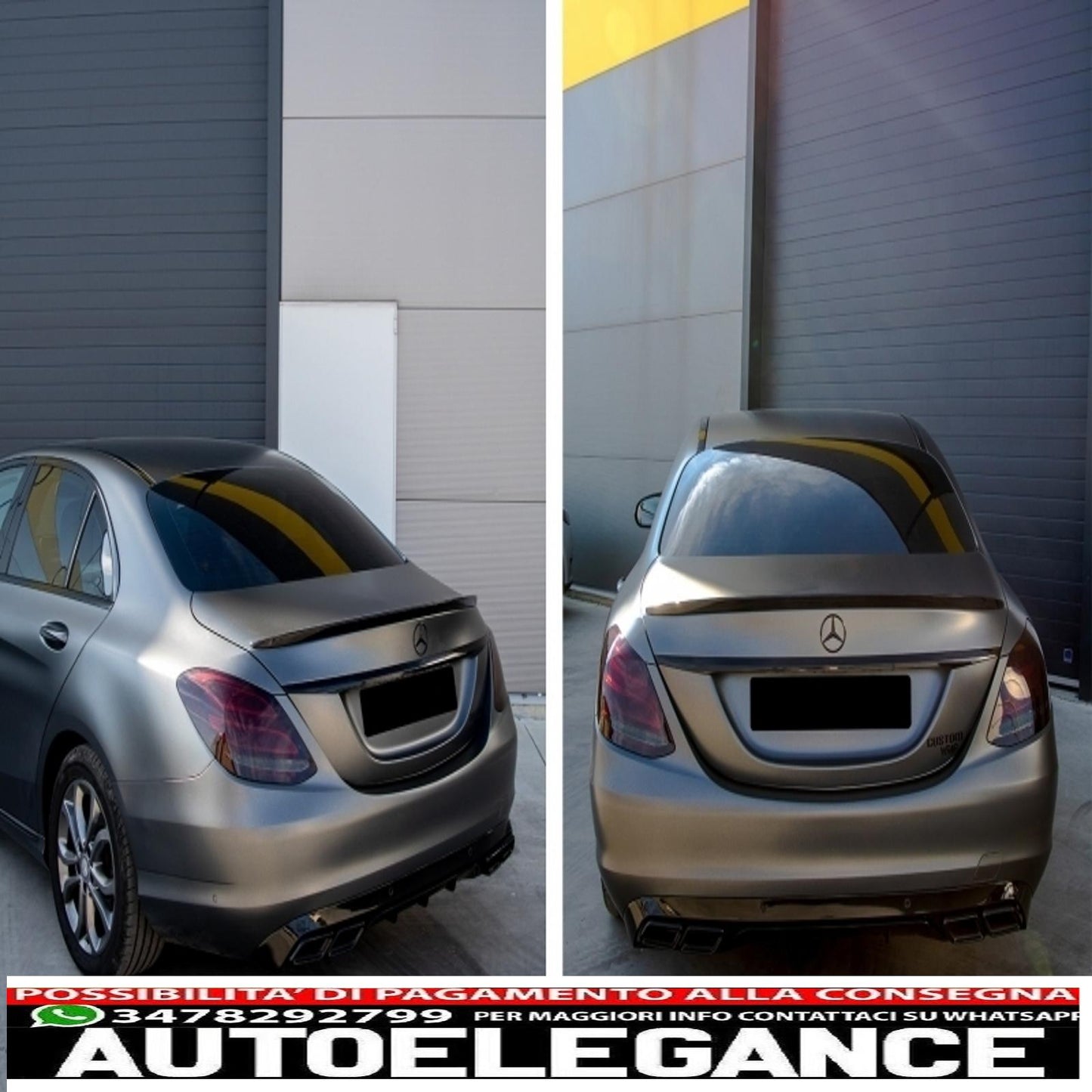 diffusore paraurti posteriore adatto per mercedes classe c w205 s205 (2014-2018) c63 look shadow black solo per paraurti standard