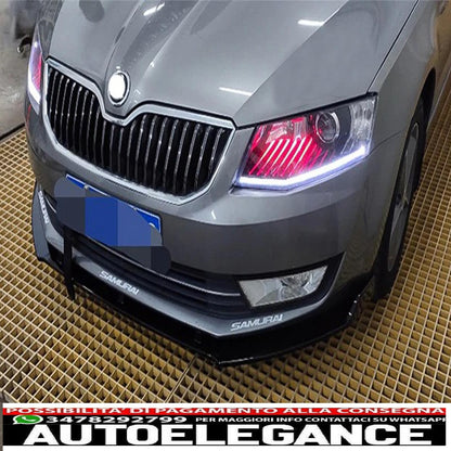 Front Bumper Additional Spoiler Lip Extension Suitable for Skoda Octavia III 5e Saloon Estate (2013-2016) Piano Black 