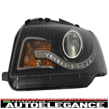 paraurti anteriore con fendinebbia adatto per audi a3 8p 8pa facelift rs3 design (2009-2012) e fari drl ottica neri