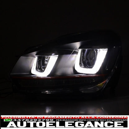 paraurti anteriore adatto per vw golf vi 6 (2008-2013) gti look con fari golf 7 3d led drl u-design led fluente luce di svolta striscia rossa gti guida a destra