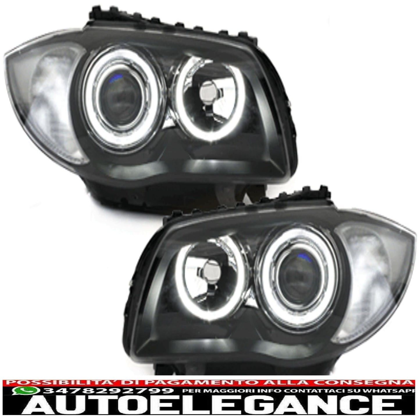 angel eye headlights suitable for bmw 1 series e81 e82 e87 e88 (2004-2011) 2 black halo rims 